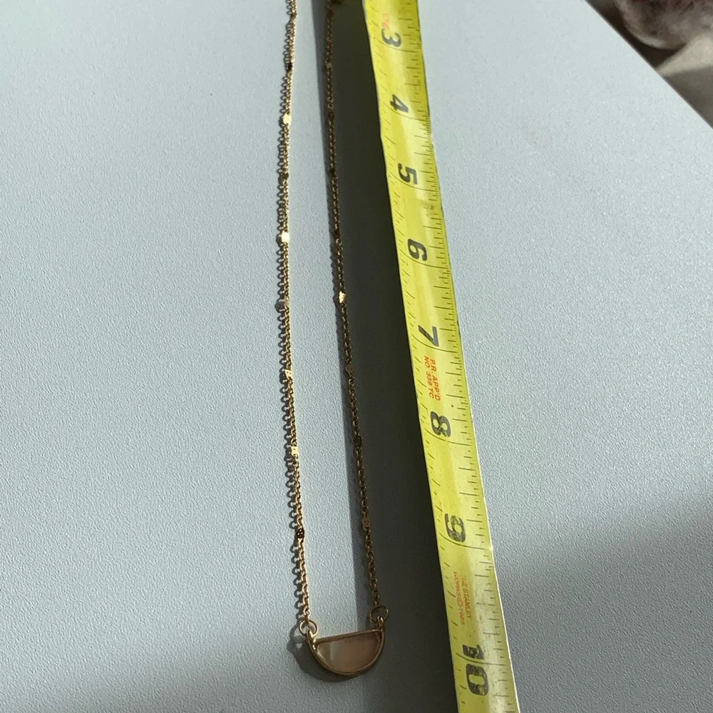 Small Gold Tone Necklace with Peachy Cream Stone Pendant